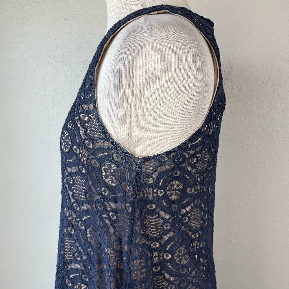Sharagano Navy Blue Lace Midi Dress Size 12 EUC - Picture 5 of 9